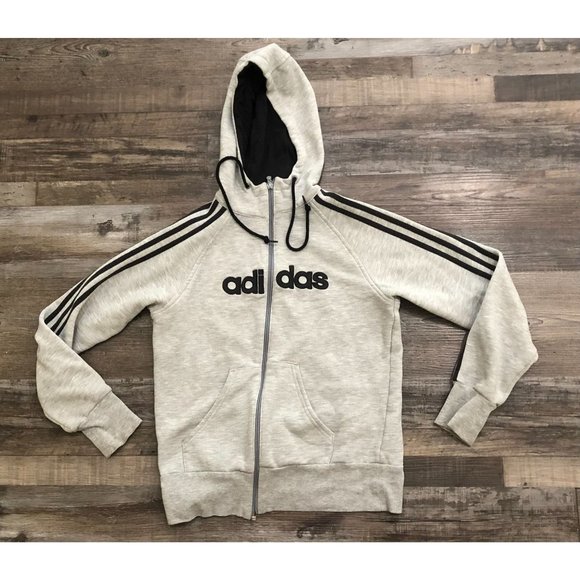 Adidas Womens Small Gray Full Zip Hoodie Hooded Sweatshirt Jacket - Picture 1 of 6